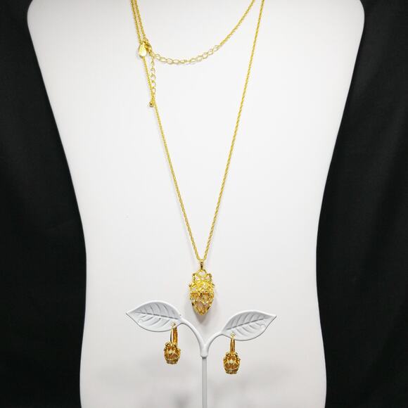 Joan Rivers Fabergé Inspired Necklace Earrings Set, Egg Pendant Earrings, 1990s - Picture 10 of 10